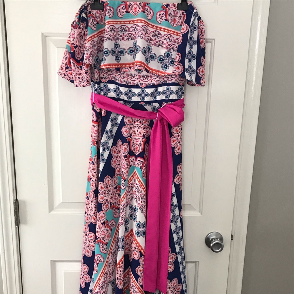 Eliza j Long  off the shoulders dress